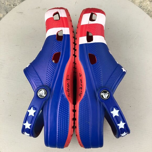 Crocs Unisex Size 5M 7W Classic American Flag Red White Blue USA Clogs - Picture 9 of 14
